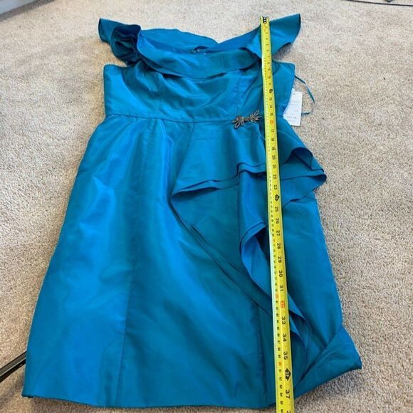 NWT Rickie Freeman For Teri Jon blue ruffle frill neck silk dress Sz 12 NWT - Picture 10 of 10